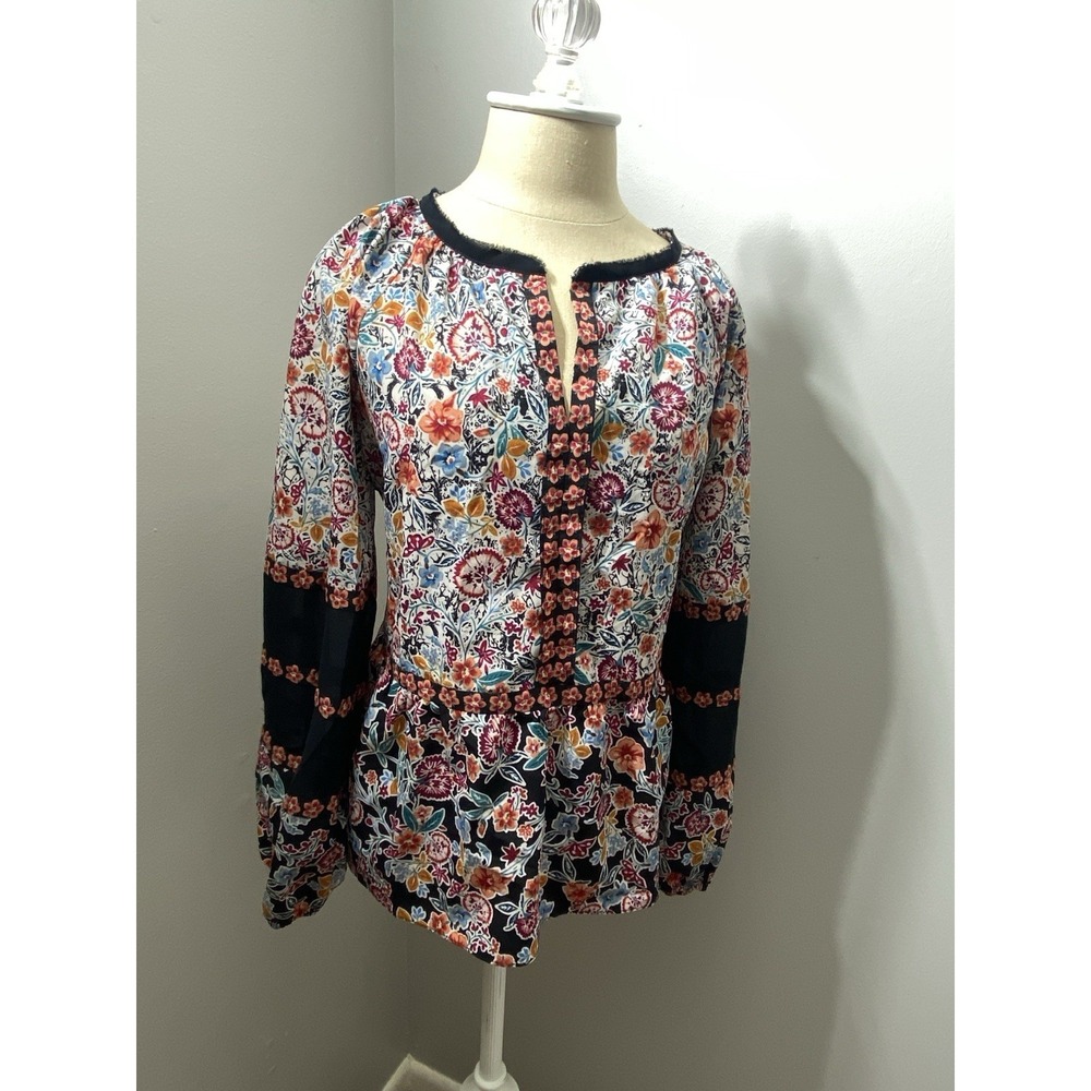 Laundry by Shelli Segal Women's Top Sz Large Floral Artsy BOHO‎ Sheer Sleeves